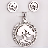 Steel/golden smooth partially glued diamond hollow tree cut jewelry set