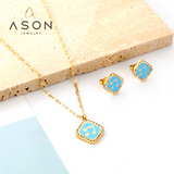 Square Blue Musical Note With Heart Jewelry Set