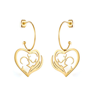 Boucles d'oreilles d'amour maternel creuses en forme de coeur en acier inoxydable à la mode