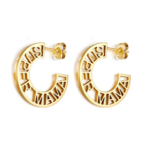 Fashion Stainless Steel Hollow SUPER MAMA Earrings