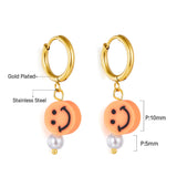 Boucles d'oreilles mode avec visage souriant rond orange plaqué or 18 carats