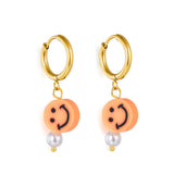 Pendientes De Cara Sonriente Redonda Naranja Chapados En Oro De 18 Quilates De Moda