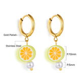 Boucles d'Oreilles Forme Citron Orange Plaqué Or 18 Carats