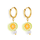 Boucles d'Oreilles Forme Citron Orange Plaqué Or 18 Carats