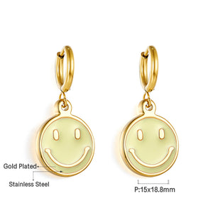 Stainless Steel Yellow Round Smiley Face Earrings