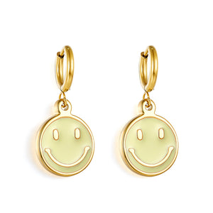 Boucles d'oreilles Smiley jaunes en acier inoxydable à la mode