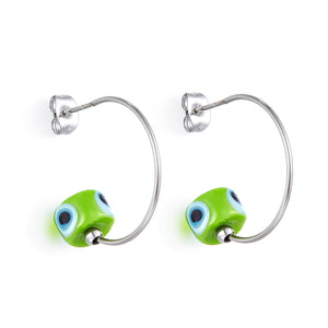 Boucles d'oreilles mode yeux verts en acier inoxydable