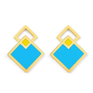 Big and Small Rhombus Blue Extremely Simple Stud Earrings