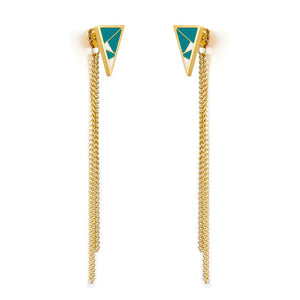 Motif géométrique vert foncé à la mode avec boucles d'oreilles à chaîne