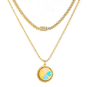 Collier Double Rond à Motif en Forme de Coeur Coloré