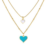 Blue and White Shell Heart-shaped Double Necklace