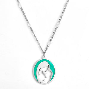 Stainless Steel Green Mother and Baby Hollow Accessories Necklace