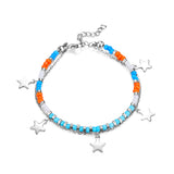 Chaîne de perles de couleurs mélangées + bracelet double 5 étoiles