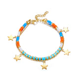 Chaîne de perles de couleurs mélangées + bracelet double 5 étoiles