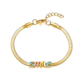 Pulsera accesoria con letras coloridas y sonrisa de acero inoxidable