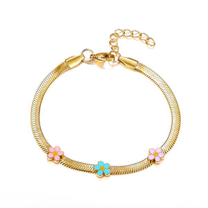 Bracelet d'accessoires en acier inoxydable à 3 fleurs multicolores