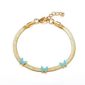 Stainless Steel 3 Light Blue Butterflies Accessory Bracelet