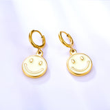 Boucles d'oreilles visage souriant rond jaune en acier inoxydable