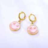 Stainless Steel Pink Round Smiley Face Earrings