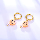 Boucles d'oreilles mode avec visage souriant rond orange plaqué or 18 carats