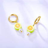 Boucles d'Oreilles Forme Citron Orange Plaqué Or 18 Carats