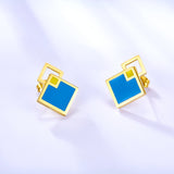 Boucles d'oreilles à tige extrêmement simples, grands et petits losanges bleus