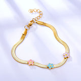 Pulsera de acero con 3 accesorios de flores multicolores