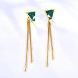 Motif géométrique vert foncé à la mode avec boucles d'oreilles à chaîne