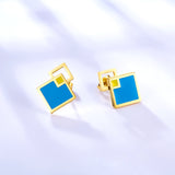 Big and Small Rhombus Blue Extremely Simple Stud Earrings