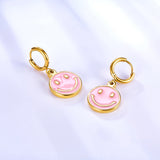 Stainless Steel Pink Round Smiley Face Earrings