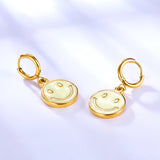 Boucles d'oreilles visage souriant rond jaune en acier inoxydable