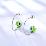 Fashion Stainless Steel Green Eyes Earrings