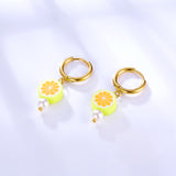 Boucles d'Oreilles Forme Citron Orange Plaqué Or 18 Carats