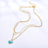 Blue and White Shell Heart-shaped Double Necklace