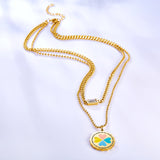 Collier Double Rond à Motif en Forme de Coeur Coloré