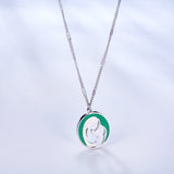 Stainless Steel Green Mother and Baby Hollow Accessories Necklace