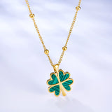 Four Green Hearts Composed of a Leaf-shaped Accessory Necklace