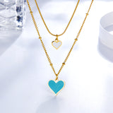 Collier double en forme de coeur en coquillage bleu et blanc