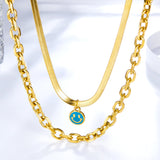 Fashion Round Blue Smiley Face Pattern Double Necklace