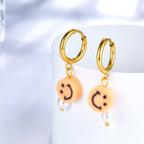 Pendientes De Cara Sonriente Redonda Naranja Chapados En Oro De 18 Quilates De Moda