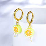 Boucles d'Oreilles Forme Citron Orange Plaqué Or 18 Carats