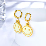 Boucles d'oreilles visage souriant rond jaune en acier inoxydable