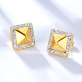 Square Awl With White Diamonds Stud Earrings