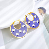 Unique Trendy Woman's Hoops Earrings Blue Acrylic Green Purple Earrings Hyperbole Jewelry Floral Circles Earrings