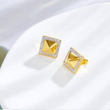 Square Awl With White Diamonds Stud Earrings