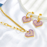 Conjunto de joyería en forma de corazón de perlas blancas de mezcla morada