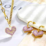 Conjunto de joyería en forma de corazón de perlas blancas de mezcla morada