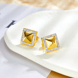 Square Awl With White Diamonds Stud Earrings