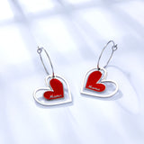 Big And Small Heart-shaped Mama Red Drop Oil Earrings