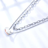 Heart-shaped Accessory With White Pearl+With Chain Double Chain Necklace